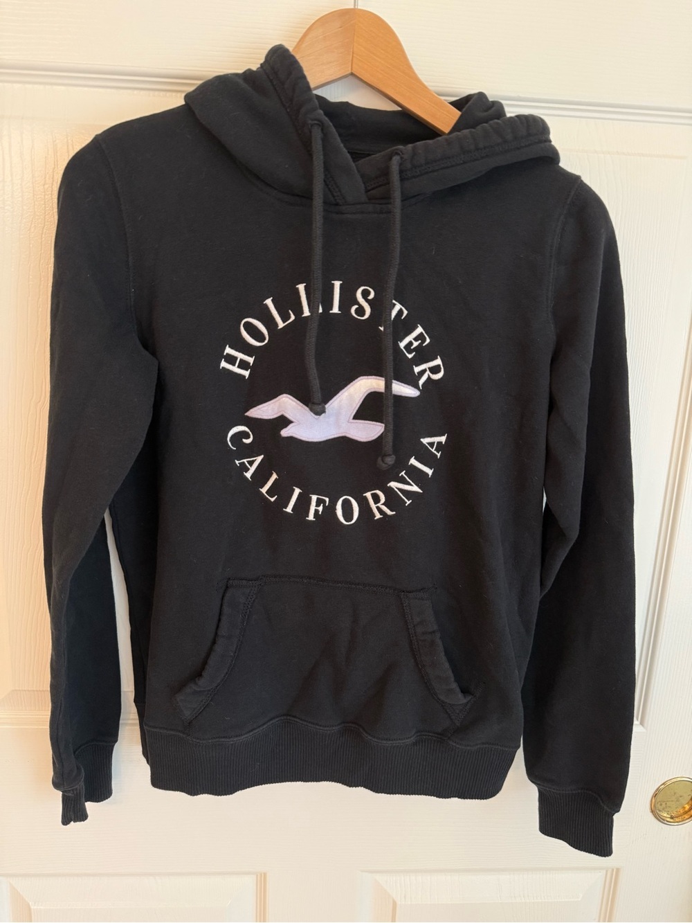 Hollister Women’s Black Hoodie with White Logo